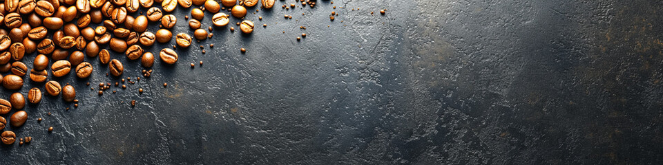 Aroma-rich coffee beans: Dark allure, brewing potential, the essence of morning awakenings. - obrazy, fototapety, plakaty