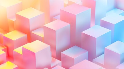 Fototapeta na wymiar Abstract three dimensional cubes in pastel blue, pink and yellow gradient colors