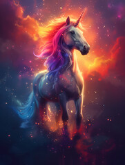 Full length portrait of a magical unicorn. Vertical composition. - obrazy, fototapety, plakaty