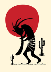 Echoes of Time: Kokopelli Paintings Echo Music with Ancient Life Stories. Historical Tribal Art. Kokopelli Symbolism