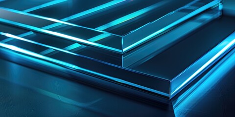 Digital Artwork and Background, Layered Blue Glass Panels with Luminous Edges