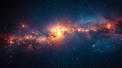 A breathtaking view of the Milky Way galaxy, showcasing its luminous core and the vast expanse of...