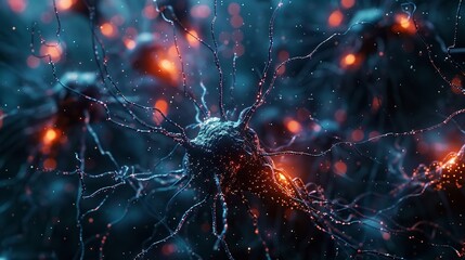 The intricate network of neurons in the brain reflects the beauty of its complexity when observed through a microscope. - obrazy, fototapety, plakaty