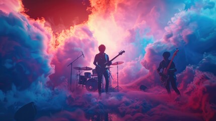Vibrant Rock Concert with Energetic Band Performance in Haze