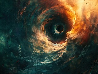 Use the concept of a blackhole as inspiration for a dark and mysterious abstract digital art composition, symbolizing the unknown and infinite , unreal engine 5 - obrazy, fototapety, plakaty