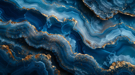A mesmerizing close-up of a blue and gold agate, showcasing intricate patterns and vibrant hues.