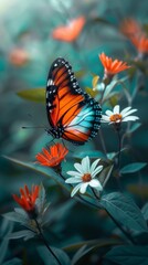 Beautiful image in nature of monarch butterfly on flower. ai generated