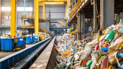 Industrial Waste Management, Recycling Plant Sorting Various Materials