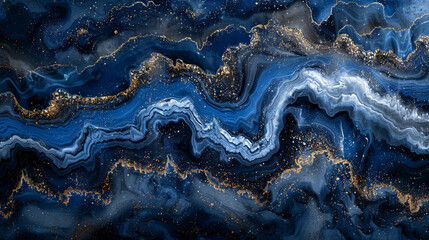 Abstract masterpiece featuring mesmerizing swirls of blue and gold, evoking a sense of mystery and...