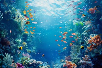 Fototapeta na wymiar Vibrant coral reef teeming with fish and colorful corals in the underwater world ocean day