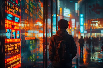 Neon-Drenched Cityscape Reflects Financial Analyst's Study of Cryptocurrency Market Dynamics