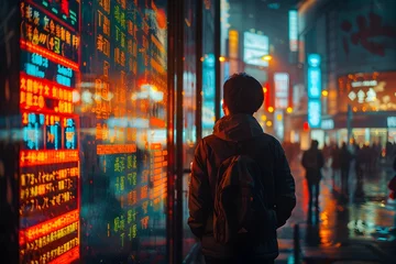 Foto op Plexiglas Neon-Drenched Cityscape Reflects Financial Analyst's Study of Cryptocurrency Market Dynamics © Prince