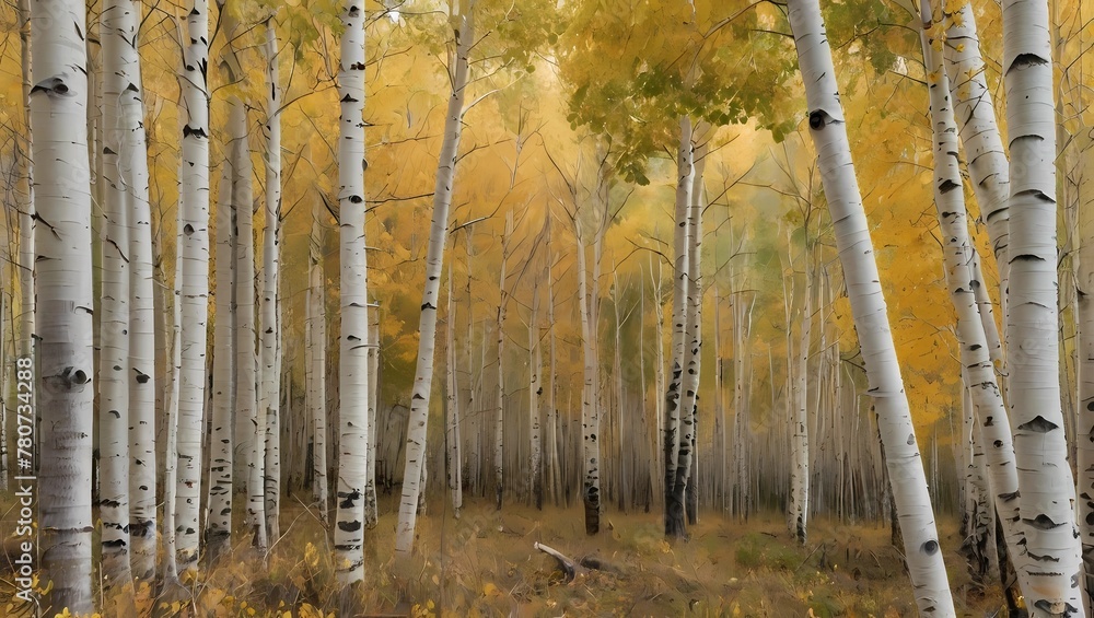 Wall mural A peaceful grove of aspen trees with leaves quaking in the breeze.