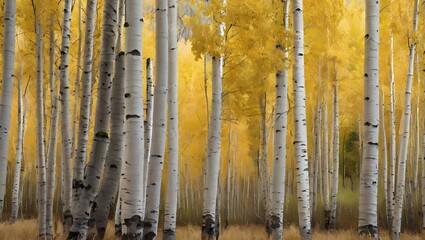 A peaceful grove of aspen trees with leaves quaking in the breeze.