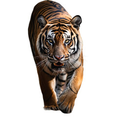 a majestic Royal bengal tiger walking, Isolated on transparent PNG background, Generative ai