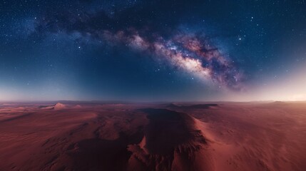 Galactic Milky Way Over Vast Desert Dunes at Twilight