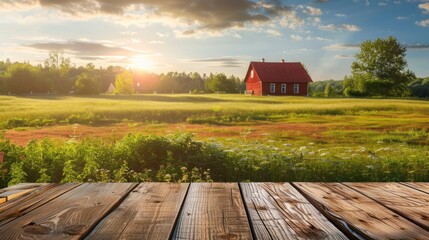 beautiful sunrise in the countryside on a wooden board perfect for placing objects in high resolution and high quality in a sunrise