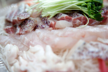 View of the sashimi on the plate
