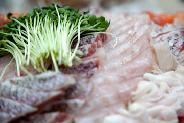 View of the sashimi on the plate