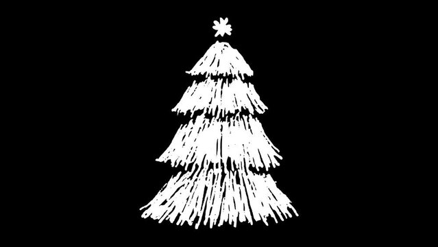 White wiggly hand drawn Christmas pine tree doodle overlay animation 13