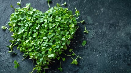 A plant heart on a table, made of microgreen sprouts