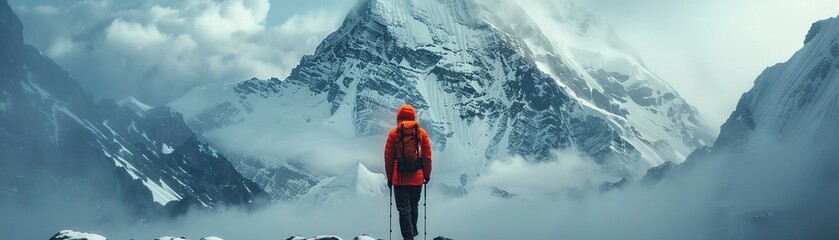 High-altitude trekking in the Himalayas, epic, adventure, travel, cinematic - obrazy, fototapety, plakaty