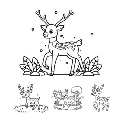 Cute deer cartoon coloring page illustration vector outline For kid's coloring book