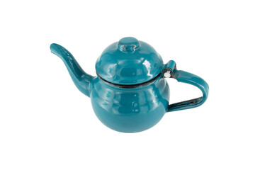 Vintage metal old blue kettle isolated on white background