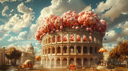 A merrygoround of meatballs around the Colosseum in Rome - obrazy, fototapety, plakaty