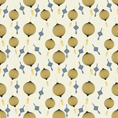 Japanese fabric patterns, golden lanterns, goldfish, koi fish, auspicious fish and ocean waves.