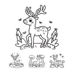 Cute deer cartoon coloring page illustration vector outline For kid's coloring book