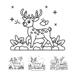 Cute deer cartoon coloring page illustration vector outline For kid's coloring book