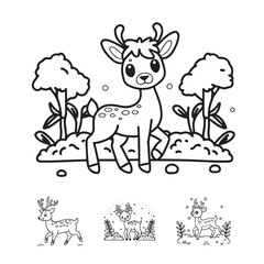 Cute deer cartoon coloring page illustration vector outline For kid's coloring book