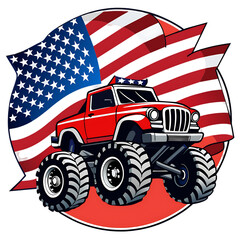 monster truck with american flag on its front