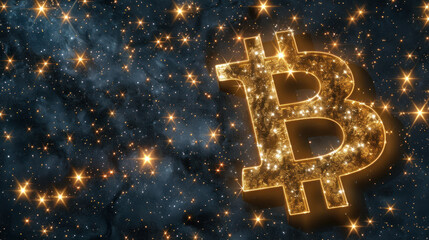 Golden Bitcoin Symbol Sparkling in the Cosmos