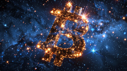 Twinkling Bitcoin Constellation in the Galactic Expanse - obrazy, fototapety, plakaty