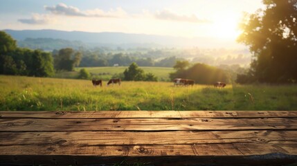 beautiful sunrise on the farm on wooden board