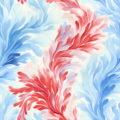Soft Watercolor Feathers, Gentle Red and Blue, Seamless Pattern Design
