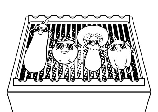 recommend clip art: Vegetables on bbq coloring book PNG