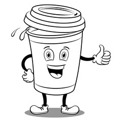 Coffee cup and thumb up coloring book PNG