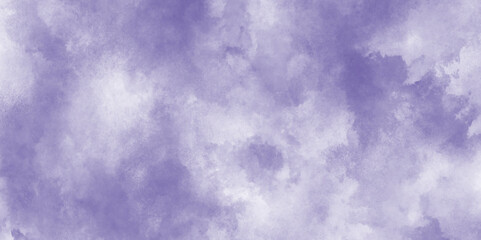 Purple blue grunge rough paper vintage style color stained illustration, colorful hand draw watercolor abstract grunge texture, Soft fluffy white cloud on the blue sky with watercolor texture.	