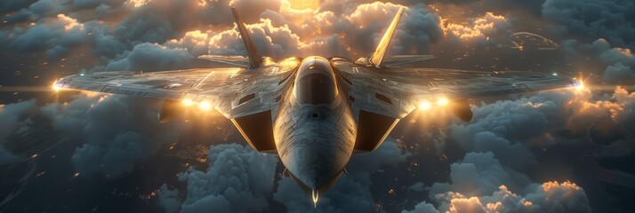 Aerospace marvel: futuristic fighter jet dominating the skies with its advanced design.