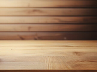 Wooden board empty table in front of blurred background 
