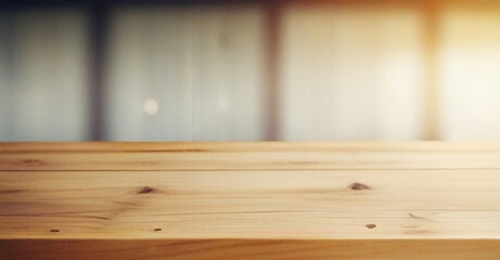 Wooden board empty table in front of blurred background 