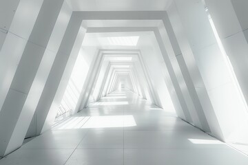 Modern architecture corridor with a minimalist design and bright illumination invites contemplation.

