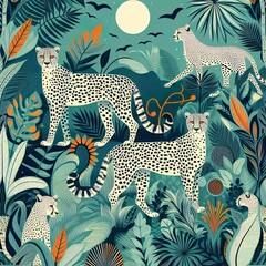 Cheetahs in the jungle, background illustration
