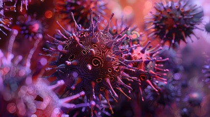 A 3D artistic representation of the influenza virus - obrazy, fototapety, plakaty