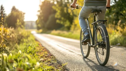 Naklejka premium Person cycling on a sunny road.