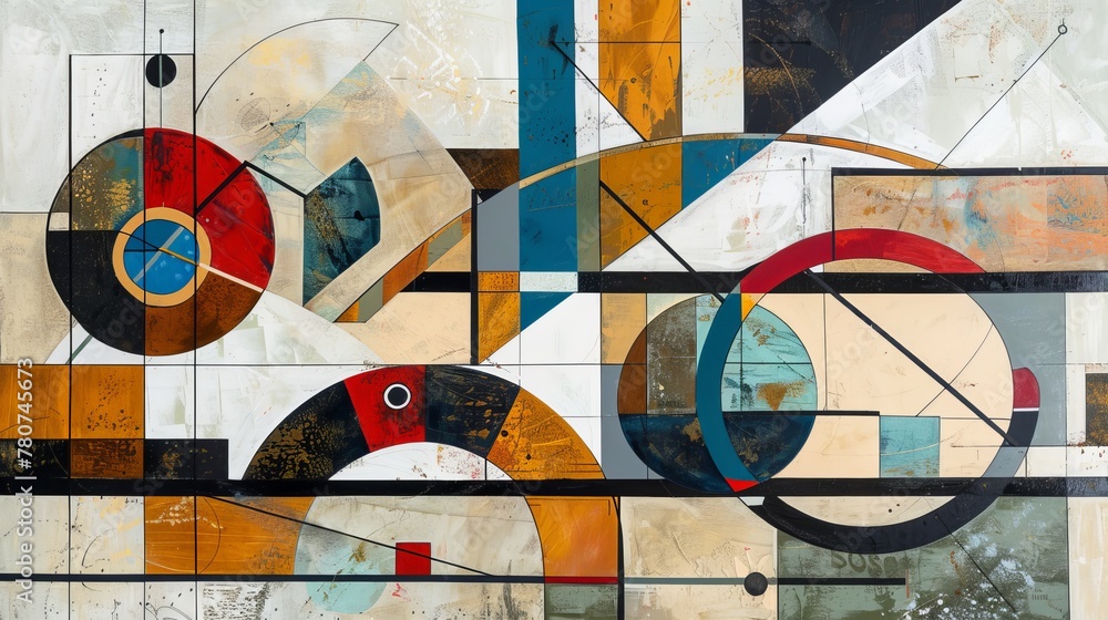 Poster abstract geometric painting with a complex set of shapes and lines