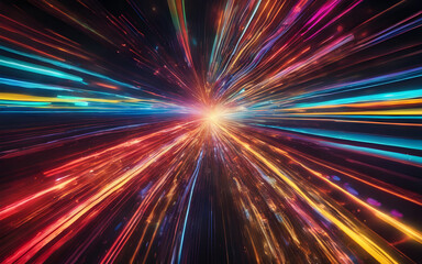 Digital glitch art, vibrant pixels scattering in neon colors, abstract technological error pattern